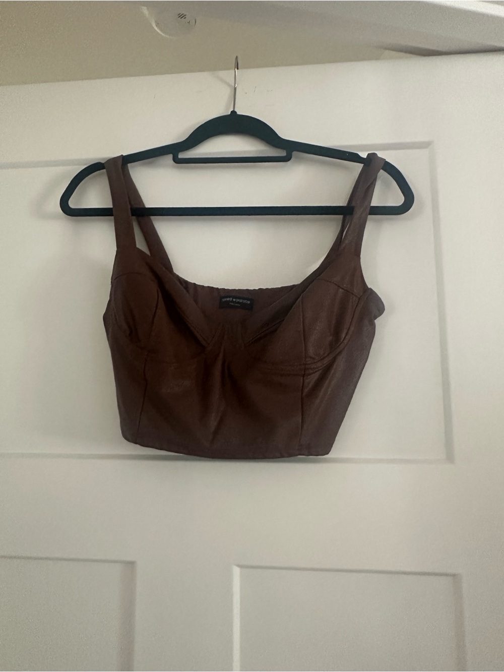 naked wardrobe Brown Faux Leather Cropped Bustier Top